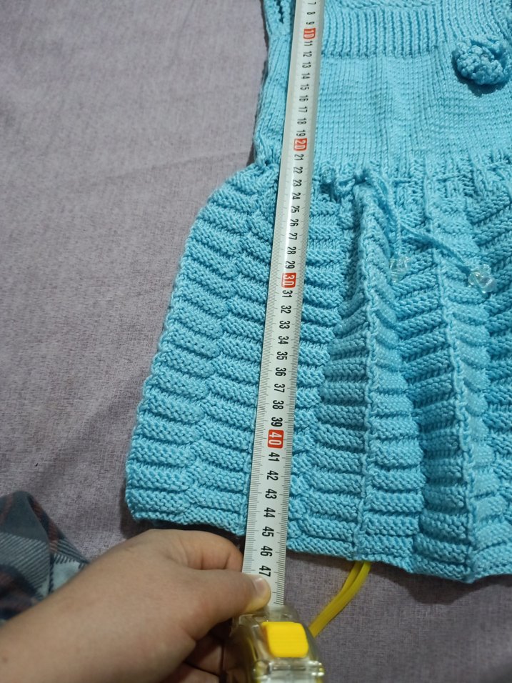 Turkuaz Örgü Kız Çocuk Elbisesi - Görsel 3