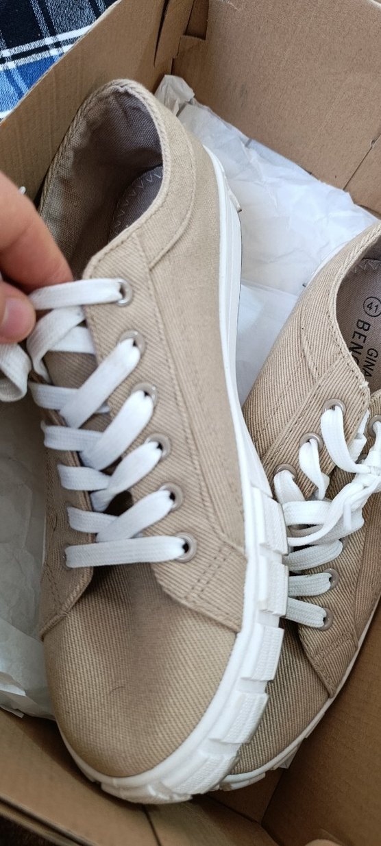 Bej bağcıklı Dolgu Topuk kadın Spor Ayakkabı - Görsel 5