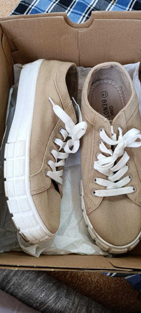 Bej bağcıklı Dolgu Topuk kadın Spor Ayakkabı - Görsel 2