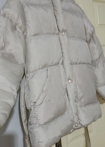 Düğmeli Beyaz Kadın Kışlık Mont - Görsel 3