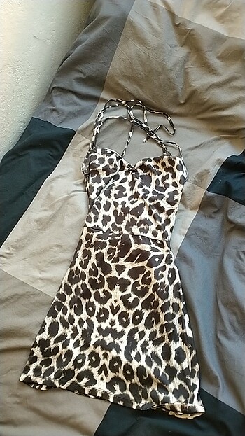 Mini elbise leopar desen
