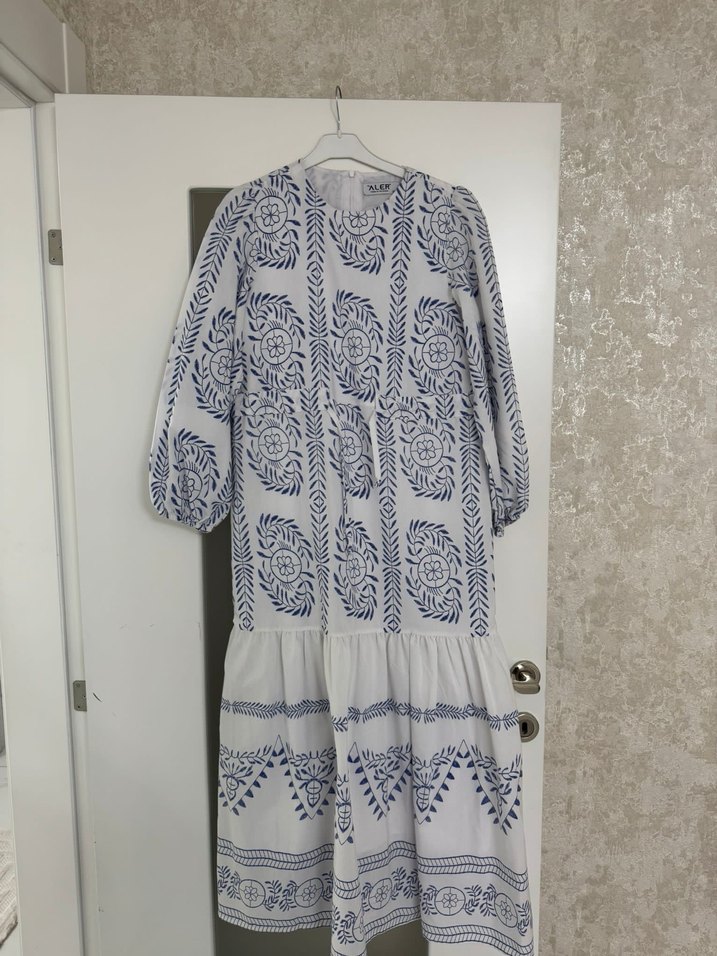 Nakışlı Bohem Uzun Beyaz Elbise - Görsel 2