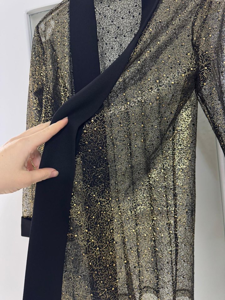 abiye ceket Siyah Dantel Detaylı Yılan Desenli Kimono - Görsel 2