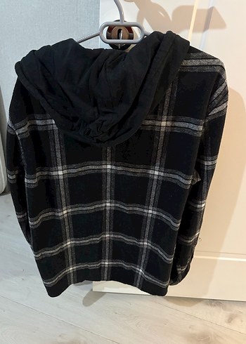 Siyah Ekose Desenli Kapüşonlu erkek Gömlek - Görsel 3