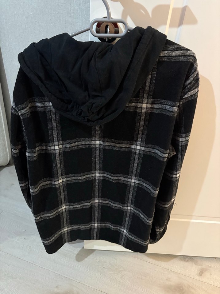Siyah Ekose Desenli Kapüşonlu erkek Gömlek - Görsel 3