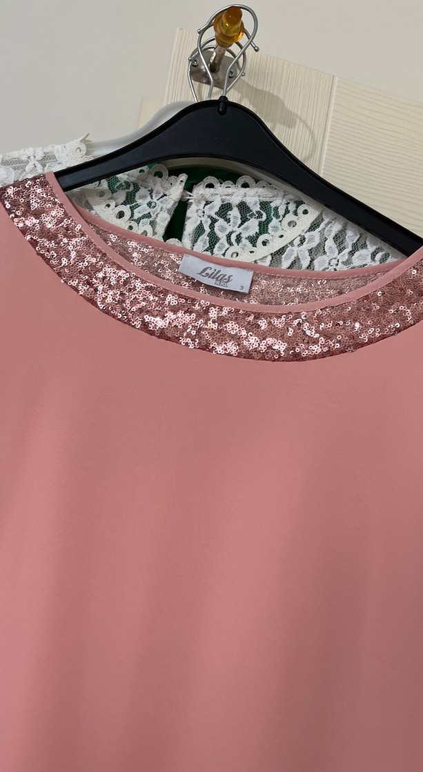 Pembe Drapeli Kısa Kollu Bohem Bluz - Görsel 2