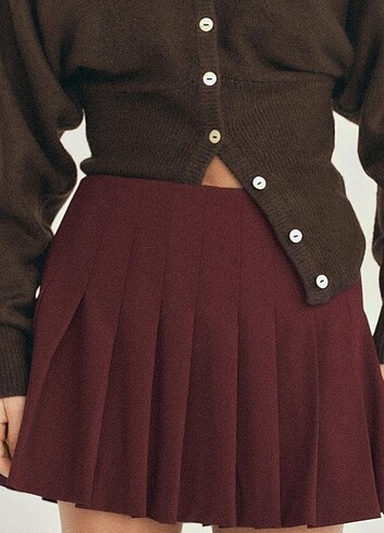 xs Beden bordo Renk KALIN PİLİLİ ŞORT ETEK