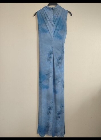 l Beden mavi Renk DRAPE DETAYLI MİDİ ELBİSE
