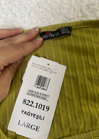 Yağ yeşili kare yaka büzgülü bluz - Görsel 3