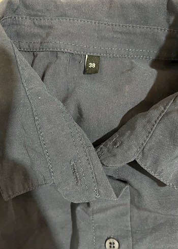 38 Beden Düğmeli Gri Keten Kadın Gömlek
