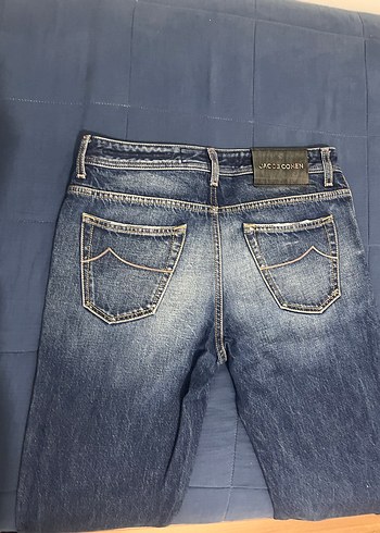 Düğmeli Mavi Gri Desenli Erkek Denim Pantolon - Görsel 4