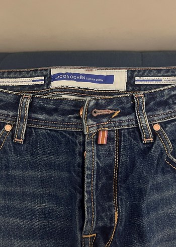 Düğmeli Mavi Gri Desenli Erkek Denim Pantolon - Görsel 2