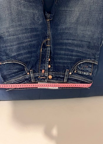 Düğmeli Mavi Gri Desenli Erkek Denim Pantolon - Görsel 5
