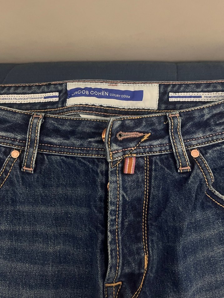 Düğmeli Mavi Gri Desenli Erkek Denim Pantolon - Görsel 2