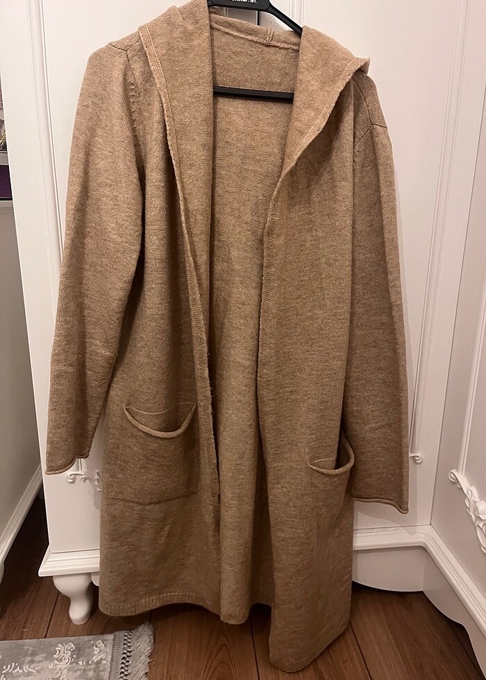 Kapüşonlu uzun tiriko hırka - Görsel 2