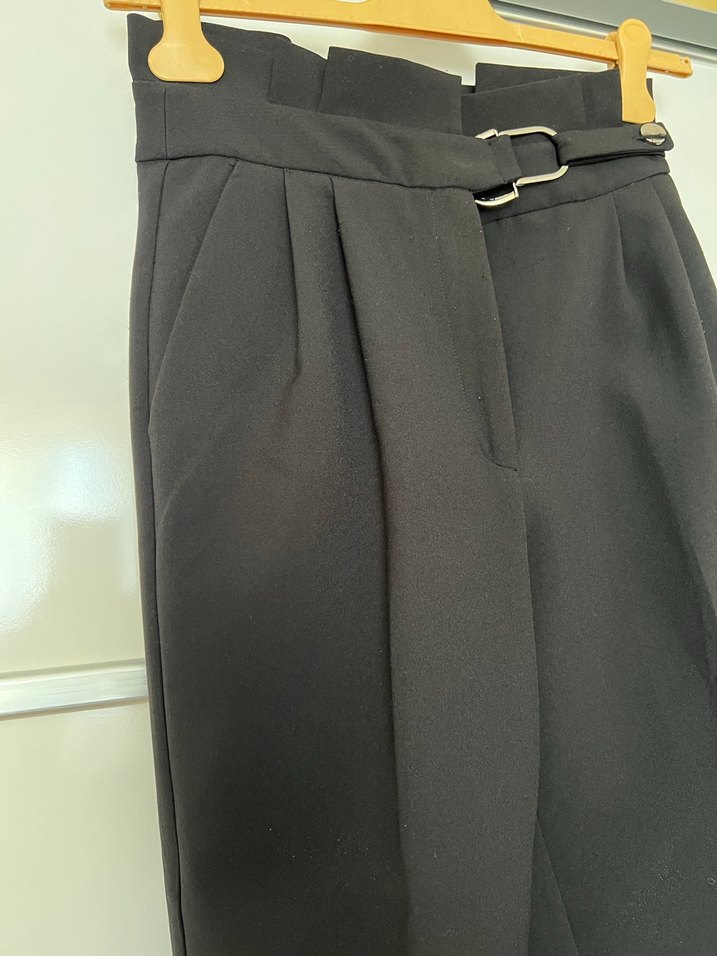 Siyah Kemerli Kadın Kumaş Pantolon - Görsel 2