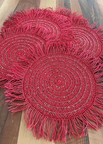 Bohem Kırmızı Örgü Püsküllü Amerikan Servis - Görsel 2