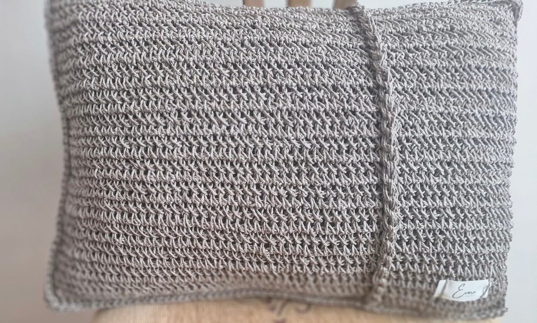 Bohem Tarzı Bej Örgü Dekoratif Yastık - Görsel 2