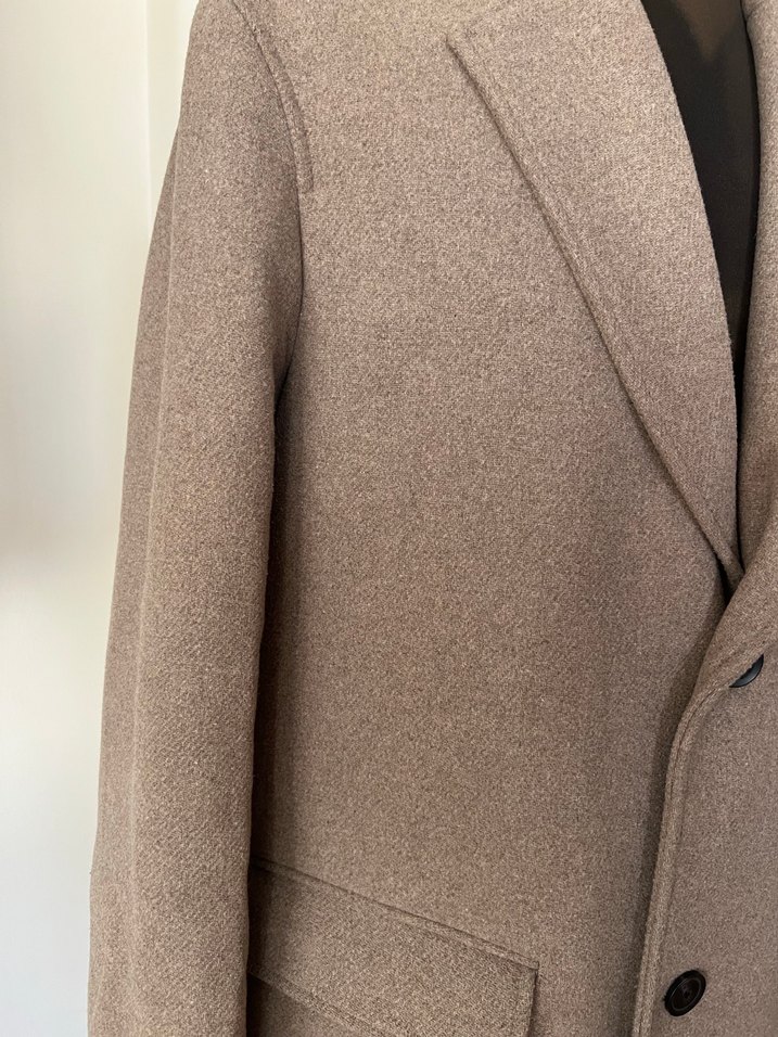 Bej Düğmeli Erkek Yün Kaban - Görsel 2