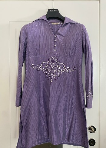 Alvina Uzun Kollu Mor Nakışlı Bohem Tunik