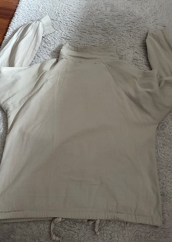 Düğmeli Bej Keten Kadın Ceket - Görsel 3