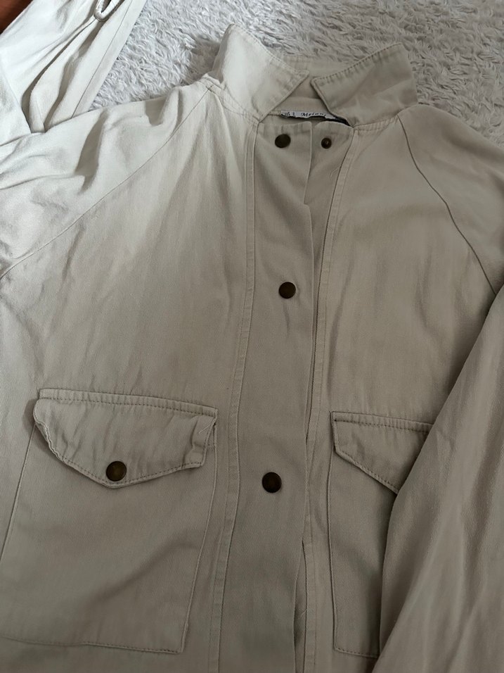 Düğmeli Bej Keten Kadın Ceket - Görsel 2