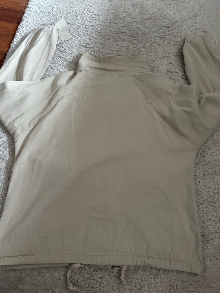 Düğmeli Bej Keten Kadın Ceket - Görsel 3