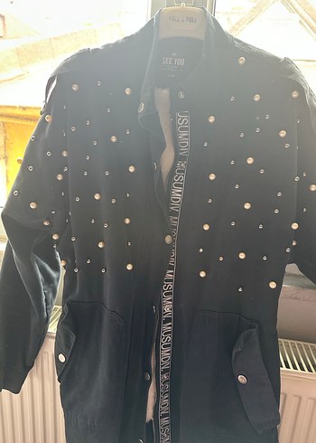 Lacivert taşlı mont - Görsel 3