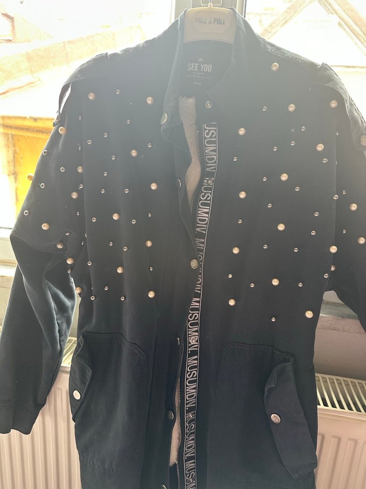 Lacivert taşlı mont - Görsel 3