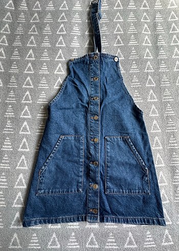 Düğmeli Mavi Kot Midi Salopet - Görsel 2