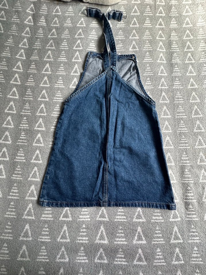 Düğmeli Mavi Kot Midi Salopet - Görsel 3