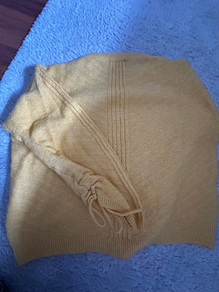 Sarı Örgü Kadın Kazak, Rahat Kesim, Uzun Kollu - Görsel 3