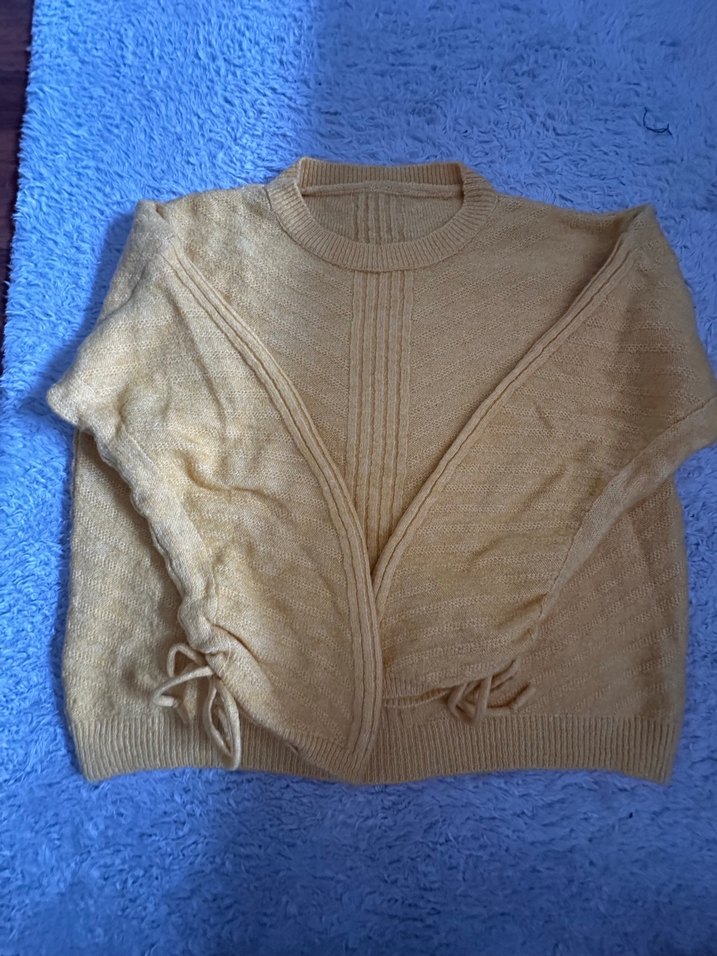 Sarı Örgü Kadın Kazak, Rahat Kesim, Uzun Kollu - Görsel 2