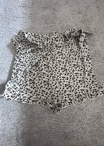 Beyaz Desenli Fırfırlı Mini Etek - Görsel 2