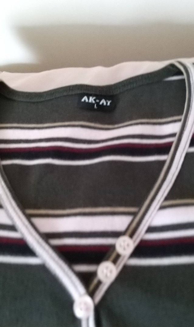 Düğmeli V Yakalı Gri Çizgili L  Bluz - Görsel 2