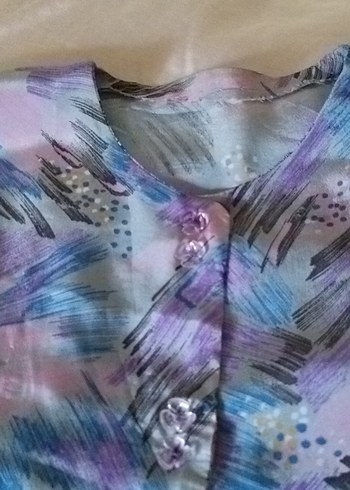 Diğer Düğmeli, Uzun, Mor Batik Desenli Hamile Bluzu
