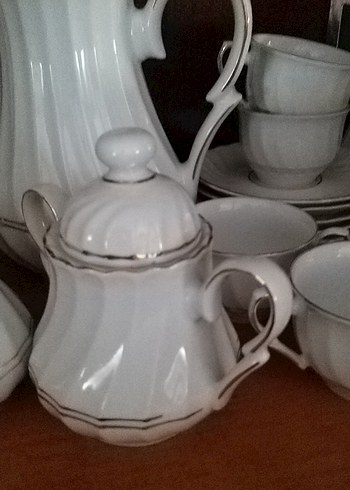 Beyaz Gri Çizgili Porselen Çay SetiKütahya porselen - Görsel 5