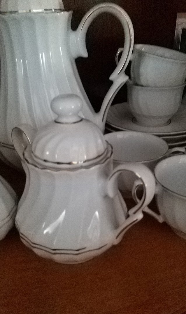 Beyaz Gri Çizgili Porselen Çay SetiKütahya porselen - Görsel 5