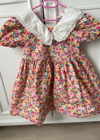 Kız Çocuk Pembe Çiçekli Vintage Elbise