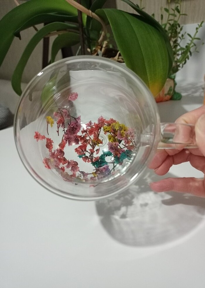 Çift Cidarlı 350 ml Çiçekli Cam Kupa - Görsel 2