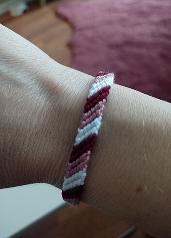 Bordo-Gül Kurusu-Beyaz Örgü Bileklik - Görsel 5