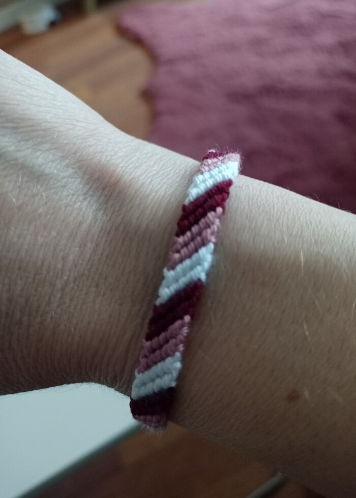 Bordo-Gül Kurusu-Beyaz Örgü Bileklik - Görsel 5