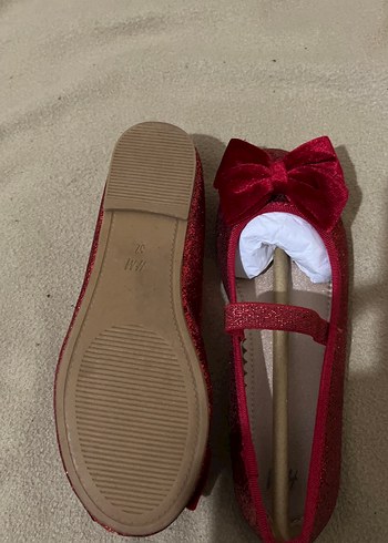 Kırmızı Simli Kadife Fiyonk Detaylı Kız Babet - Görsel 6