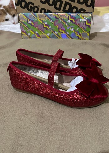 Kırmızı Simli Kadife Fiyonk Detaylı Kız Babet - Görsel 2