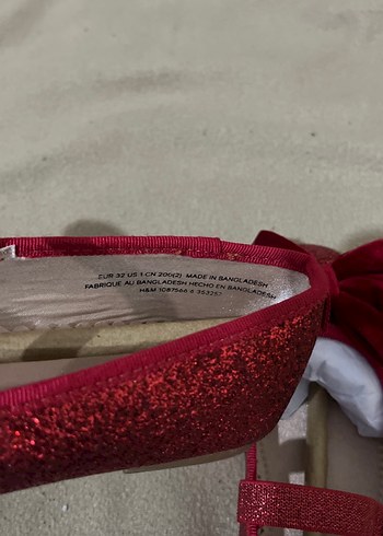 Kırmızı Simli Kadife Fiyonk Detaylı Kız Babet - Görsel 5