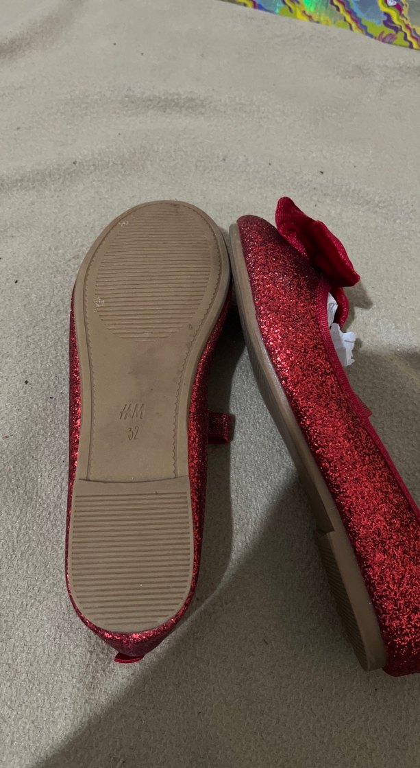 Kırmızı Simli Kadife Fiyonk Detaylı Kız Babet - Görsel 3