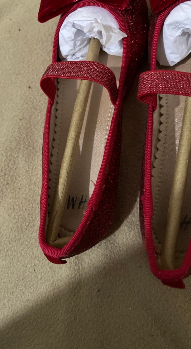 Kırmızı Simli Kadife Fiyonk Detaylı Kız Babet - Görsel 4