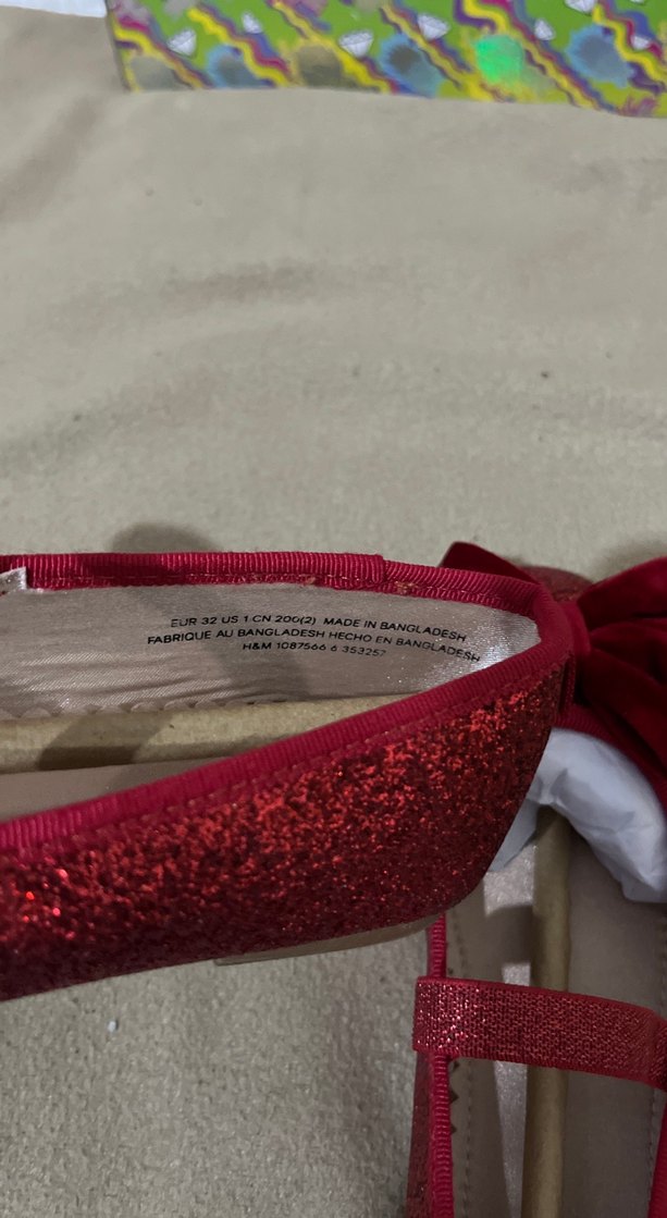 Kırmızı Simli Kadife Fiyonk Detaylı Kız Babet - Görsel 5