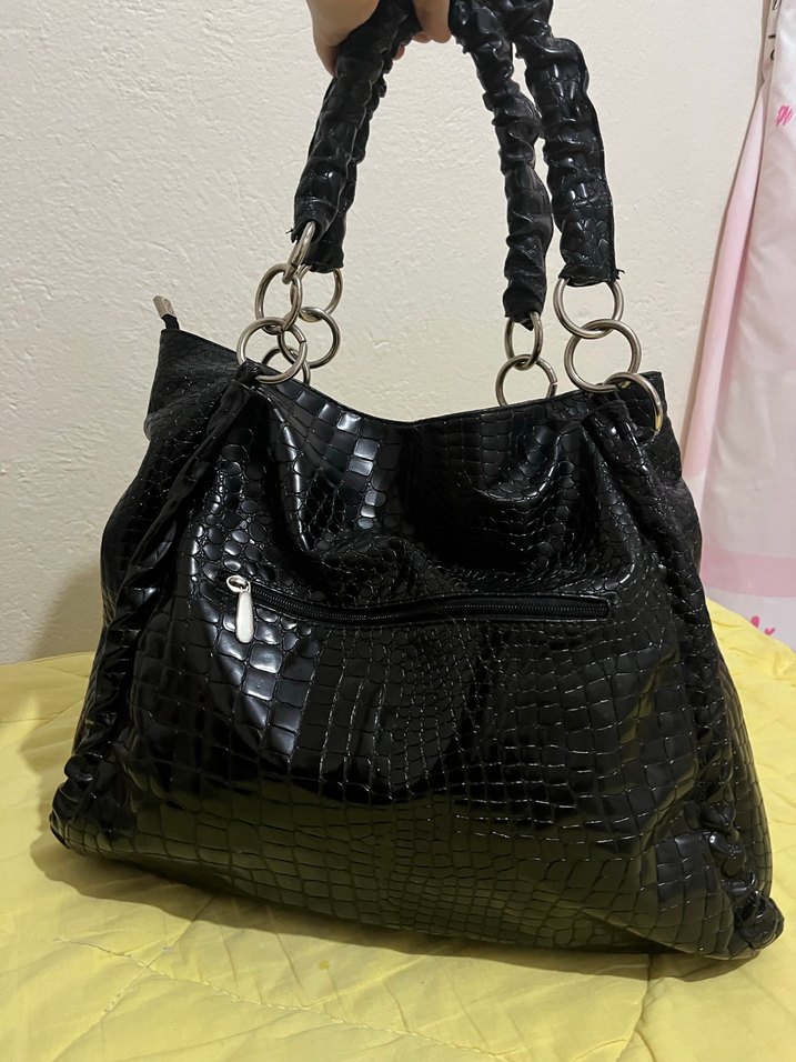 Siyah Yılan Derisi Desenli Kadın Deri Çanta - Görsel 4