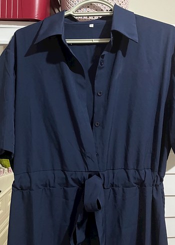 Kısa Kollu Kemerli Lacivert Uzun Tulum - Görsel 2